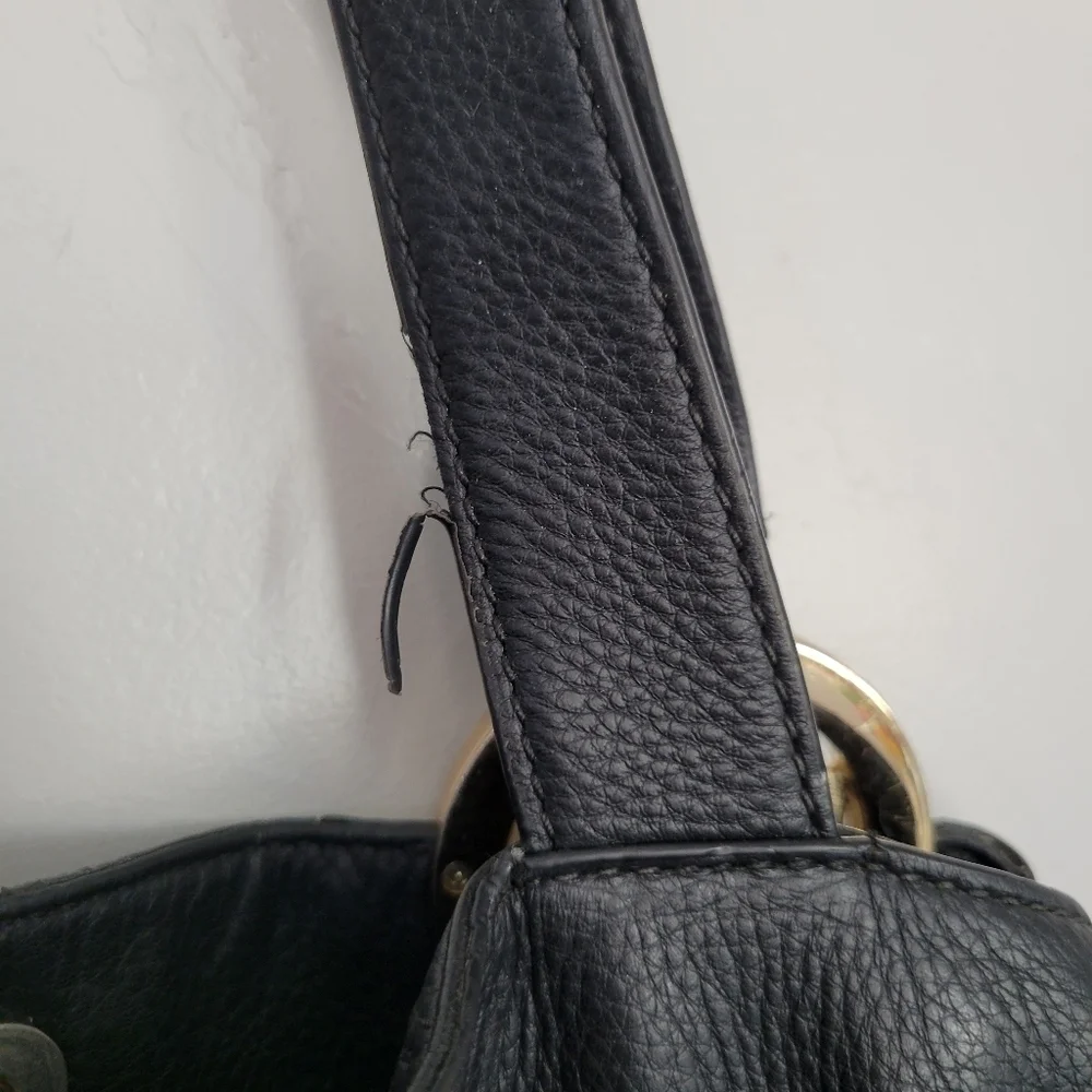 Michael Kors MK Black Pebbled Leather Shoulder Bag Purse Gold Designer Large